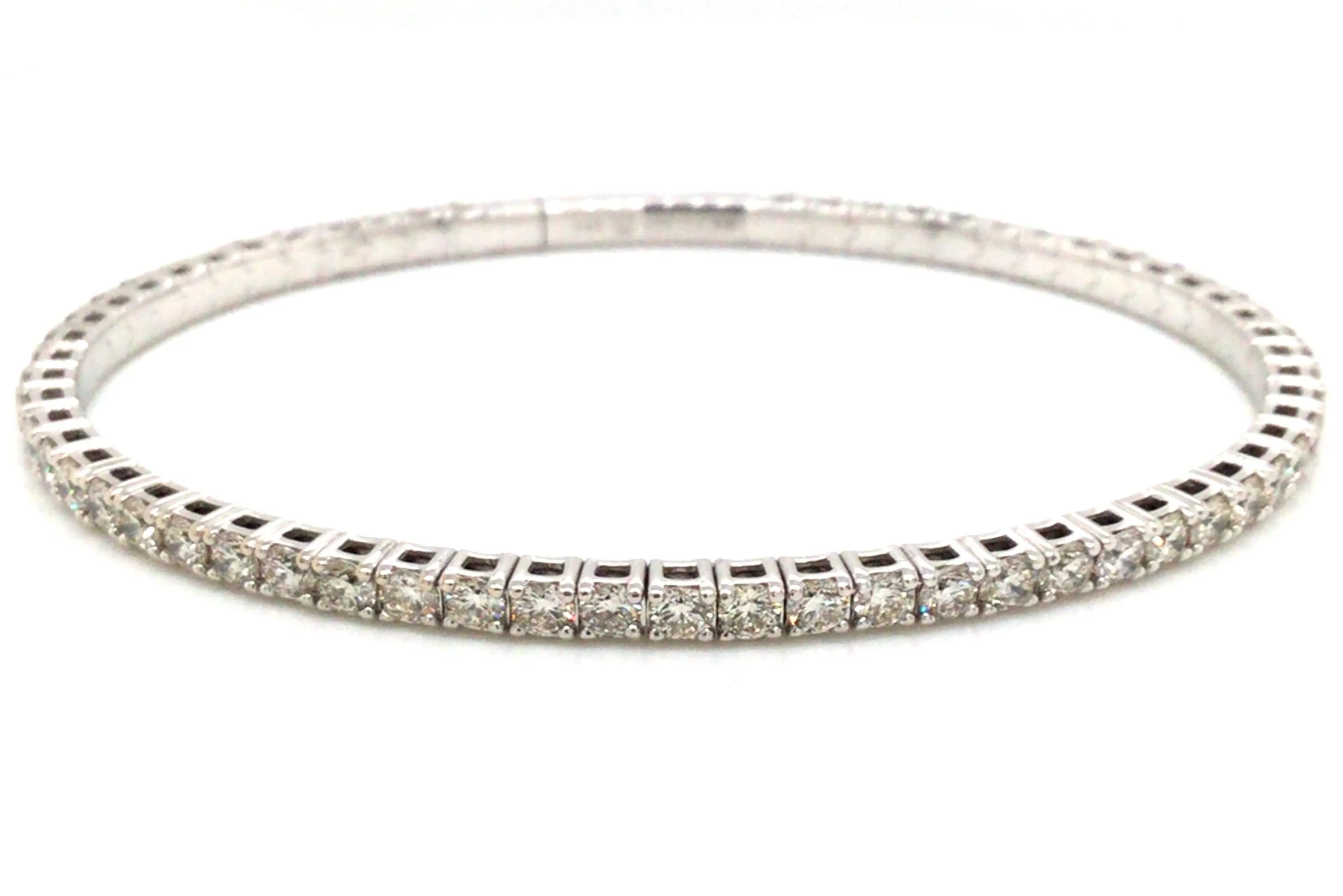14K White Natural Diamond Flexible Bangle Bracelet