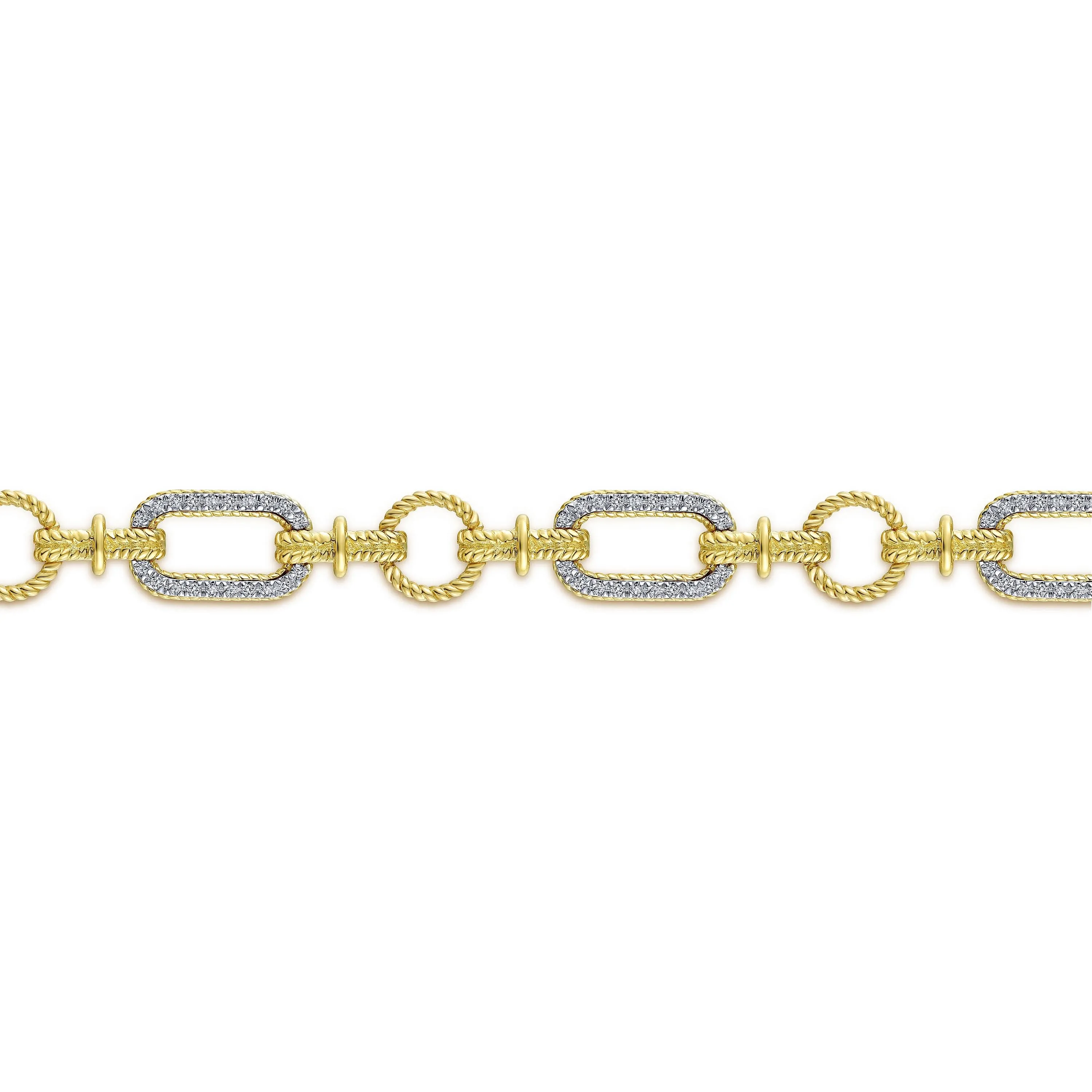 14K Yellow & White Natural Diamond Fancy Link Bracelet