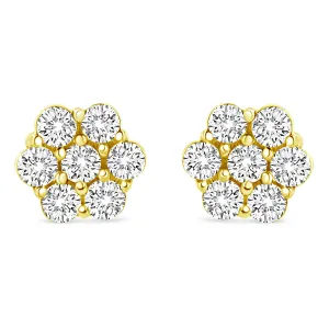 14K Yellow Gold 1/2 Cttw Round Brilliant Cut Diamond Floral Cluster Screwback Stud Earrings (I-J Color, SI2-I1 Clarity)