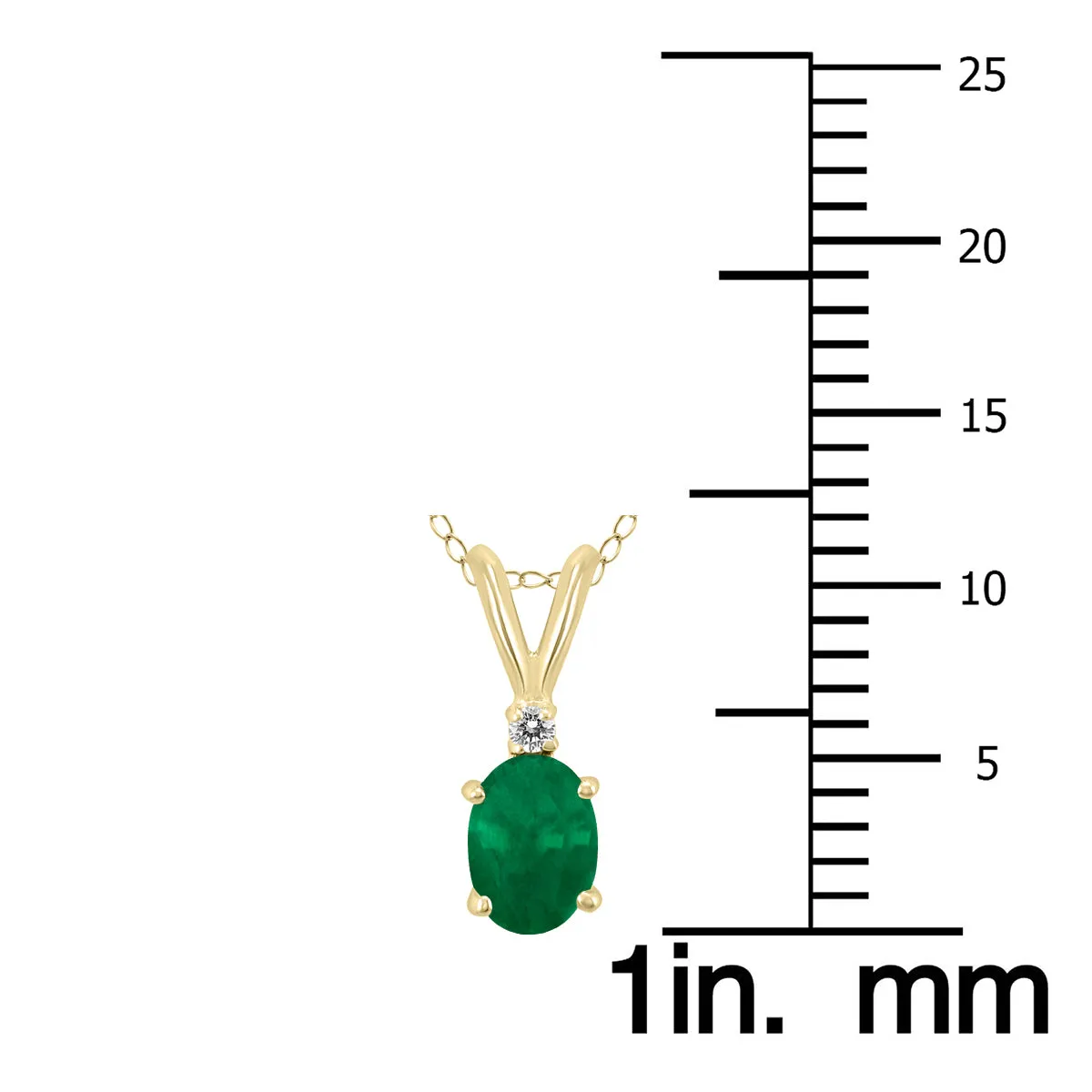 14K Yellow Gold 5X3Mm Oval Emerald And Diamond Pendant