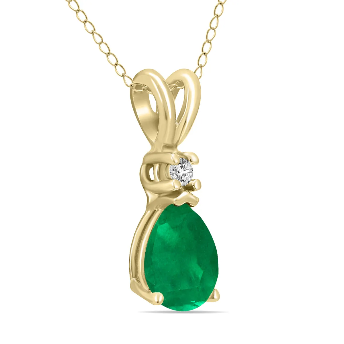 14K Yellow Gold 5X3Mm Pear Emerald And Diamond Pendant