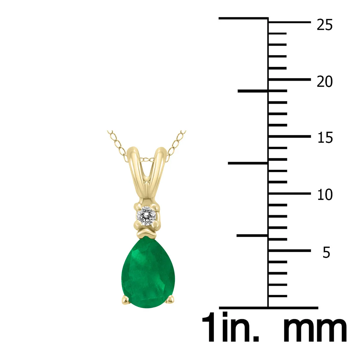 14K Yellow Gold 5X3Mm Pear Emerald And Diamond Pendant