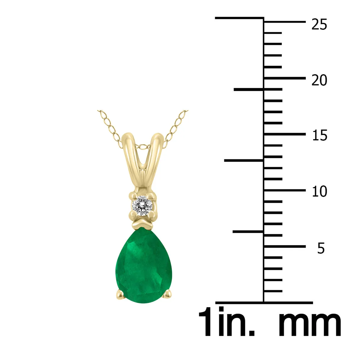 14K Yellow Gold 6X4Mm Pear Emerald And Diamond Pendant