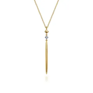 14K Yellow Gold Diamond Pendant Drop Necklace