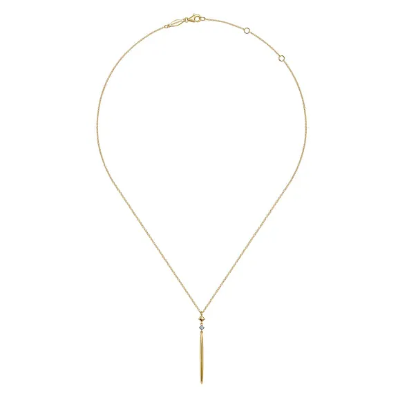 14K Yellow Gold Diamond Pendant Drop Necklace
