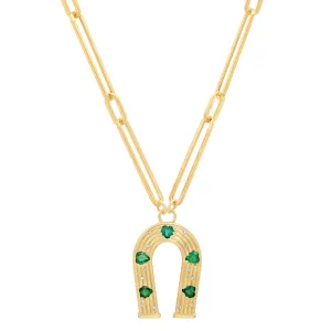 14K Yellow Gold Emerald and Diamond Horseshoe Necklace