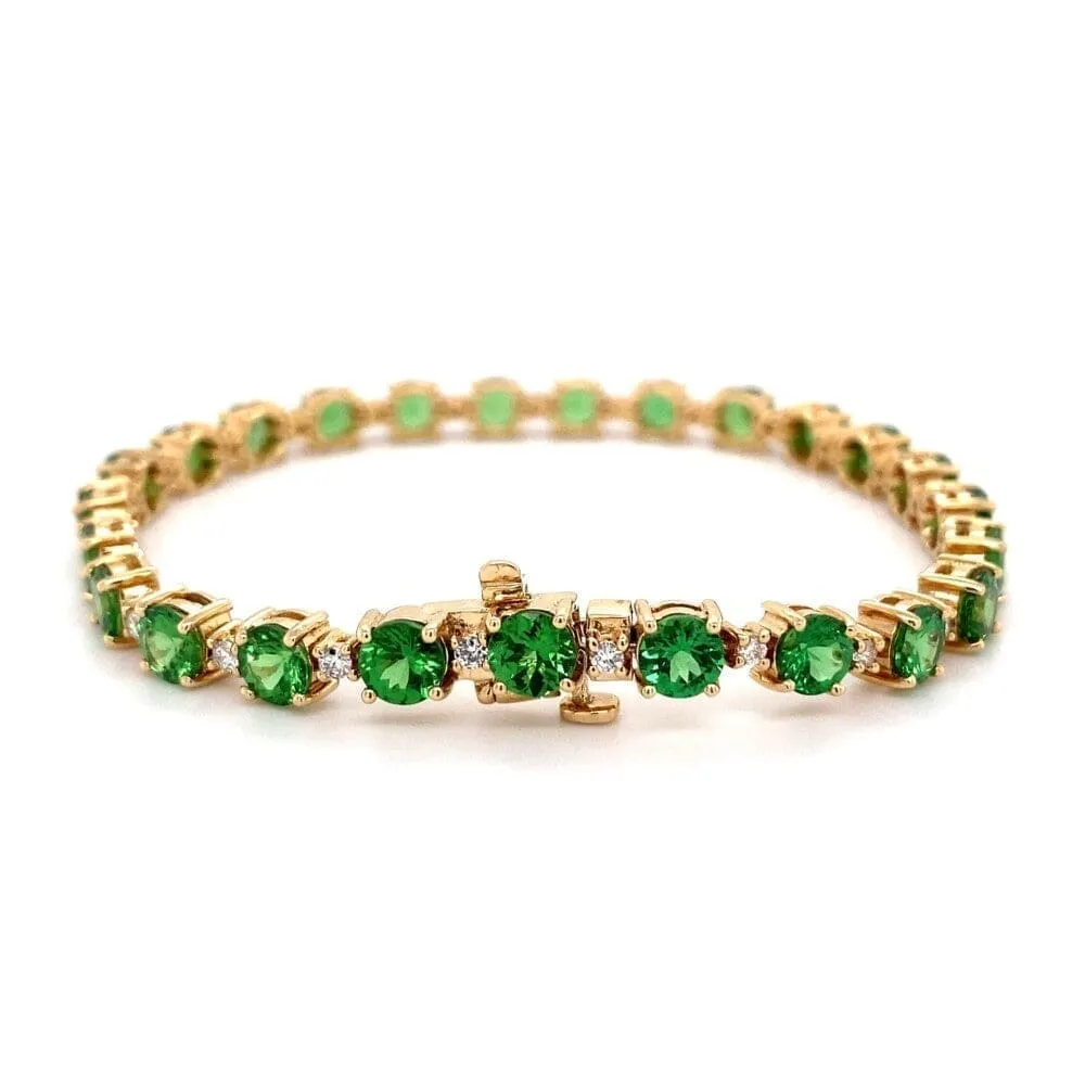 14k Yellow Gold Green Tsavorite and Diamond Line Bracelet Regard Jewelry Austin, Texas
