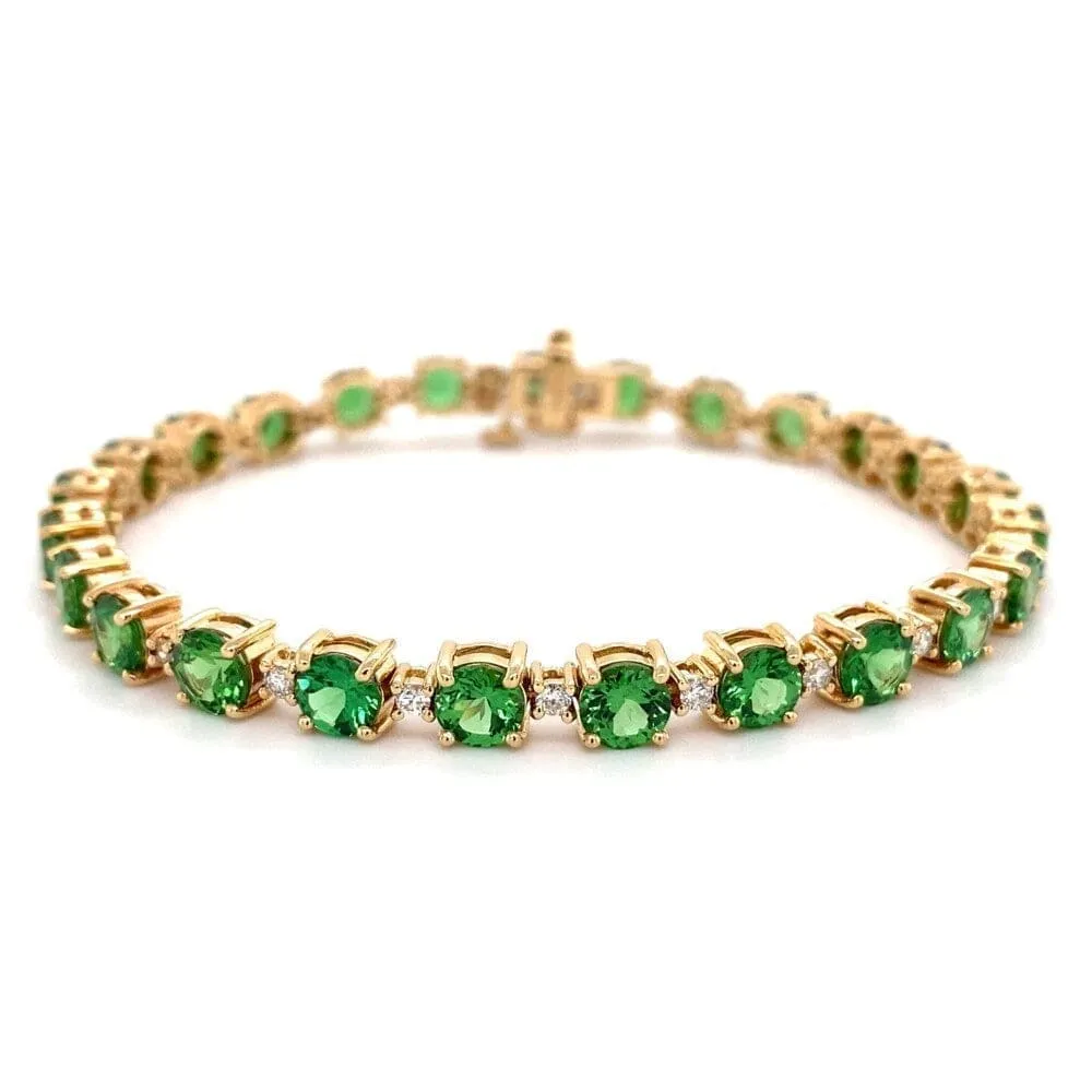 14k Yellow Gold Green Tsavorite and Diamond Line Bracelet Regard Jewelry Austin, Texas