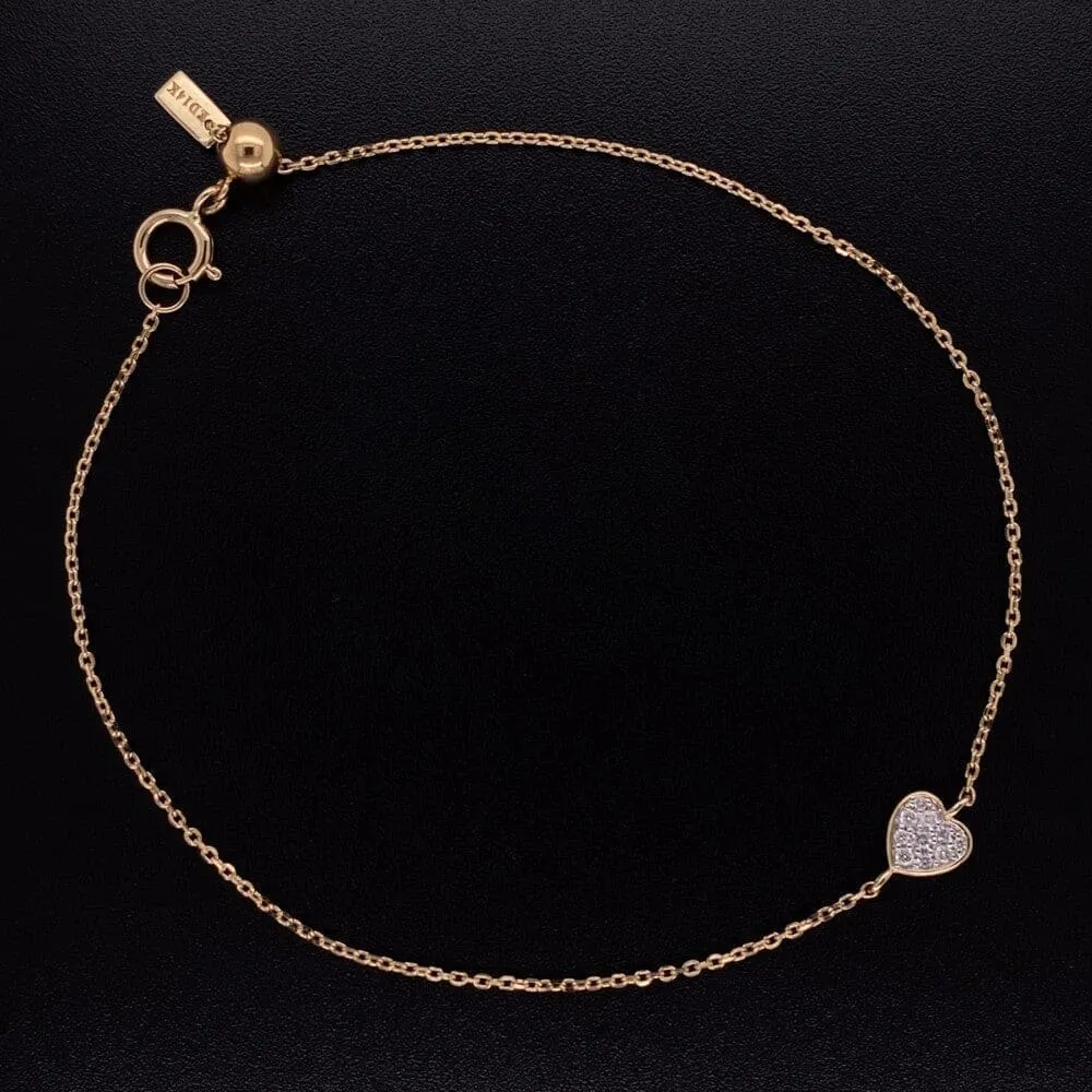 14K YG Tiny Heart Pave Diamond Bracelet 7’ Regard Jewelry Austin, Texas