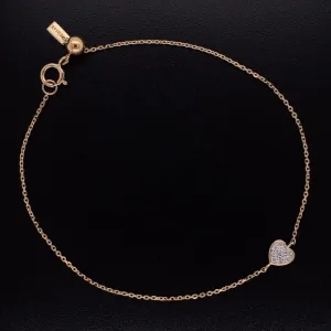 14K YG Tiny Heart Pave Diamond Bracelet 7’ Regard Jewelry Austin, Texas