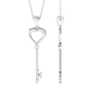 1.5 MM Round Diamond Heart Key Pendant Necklace