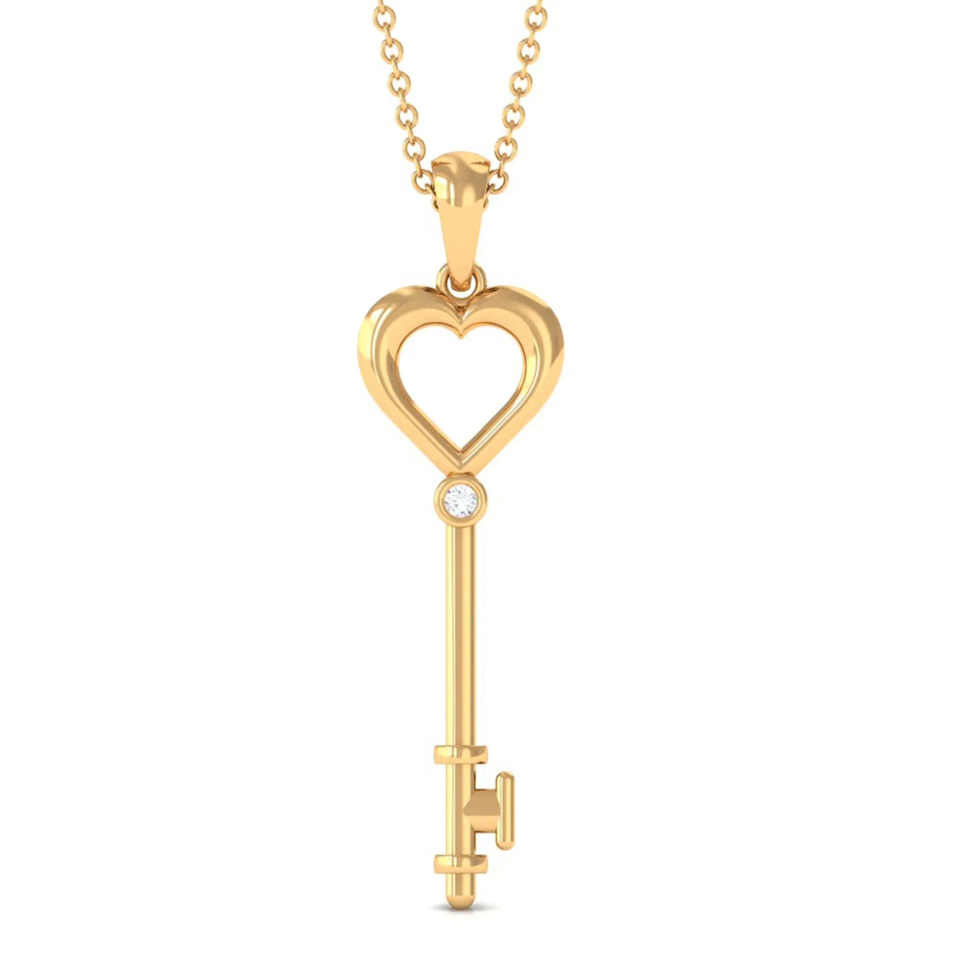 1.5 MM Round Diamond Heart Key Pendant Necklace