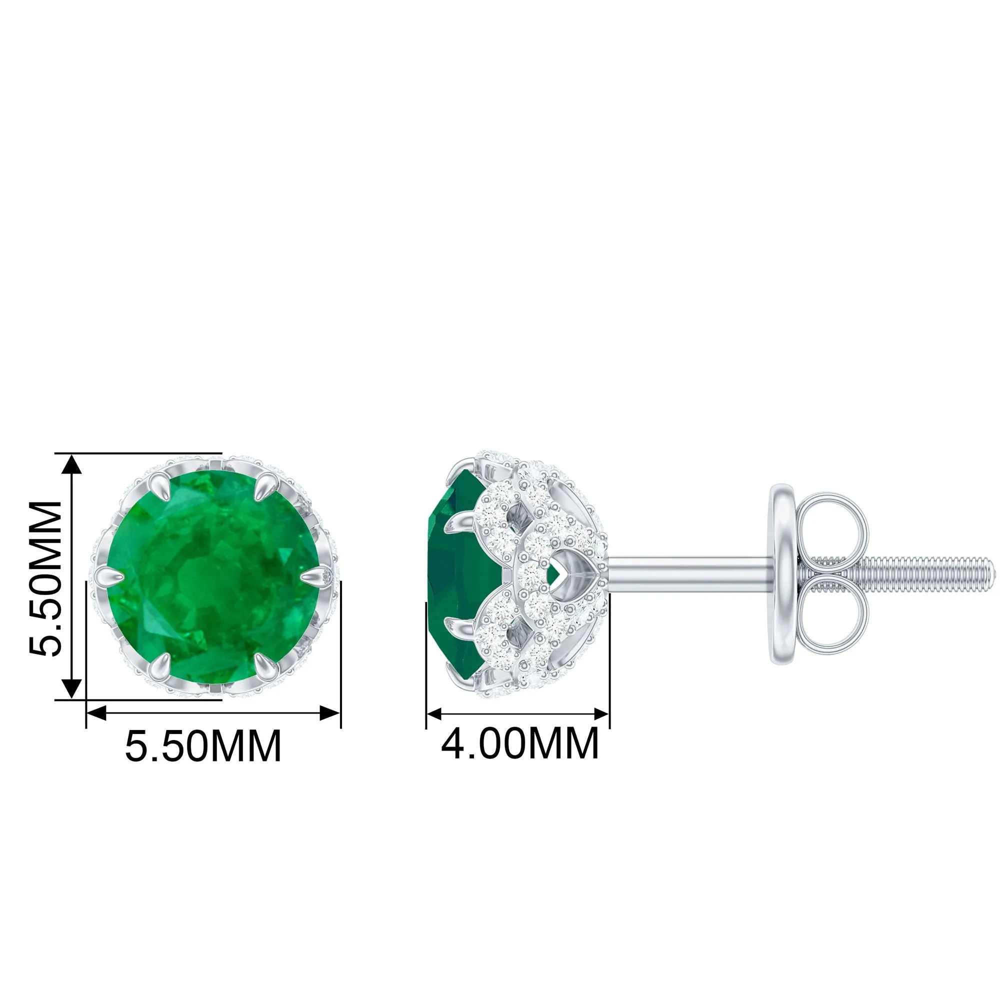 1.50 CT Lotus Basket Set Emerald and Diamond Stud Earrings
