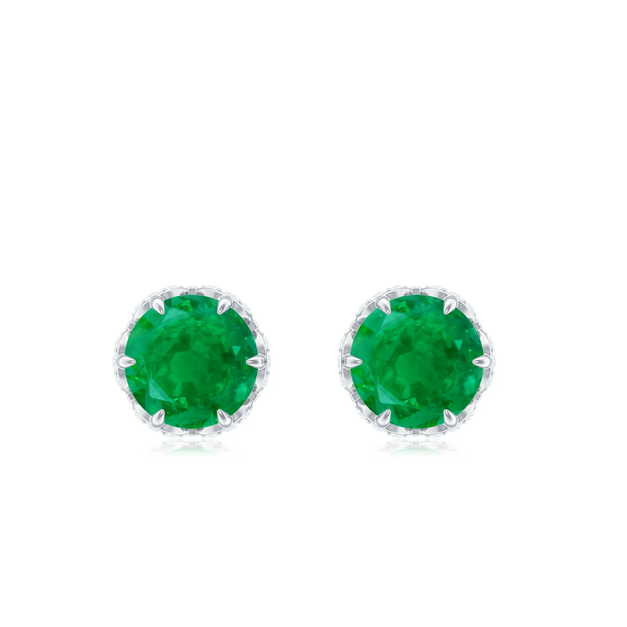 1.50 CT Lotus Basket Set Emerald and Diamond Stud Earrings
