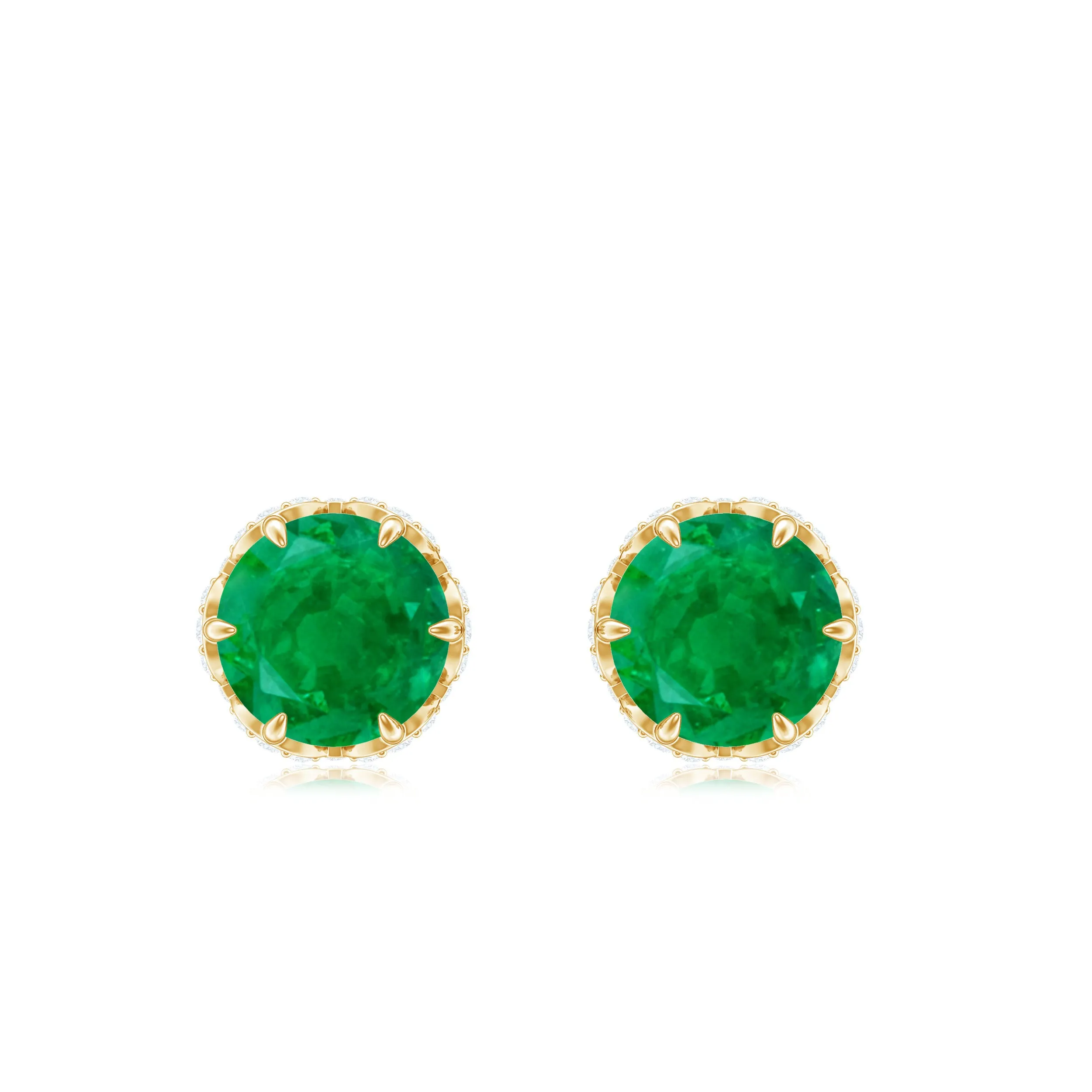 1.50 CT Lotus Basket Set Emerald and Diamond Stud Earrings