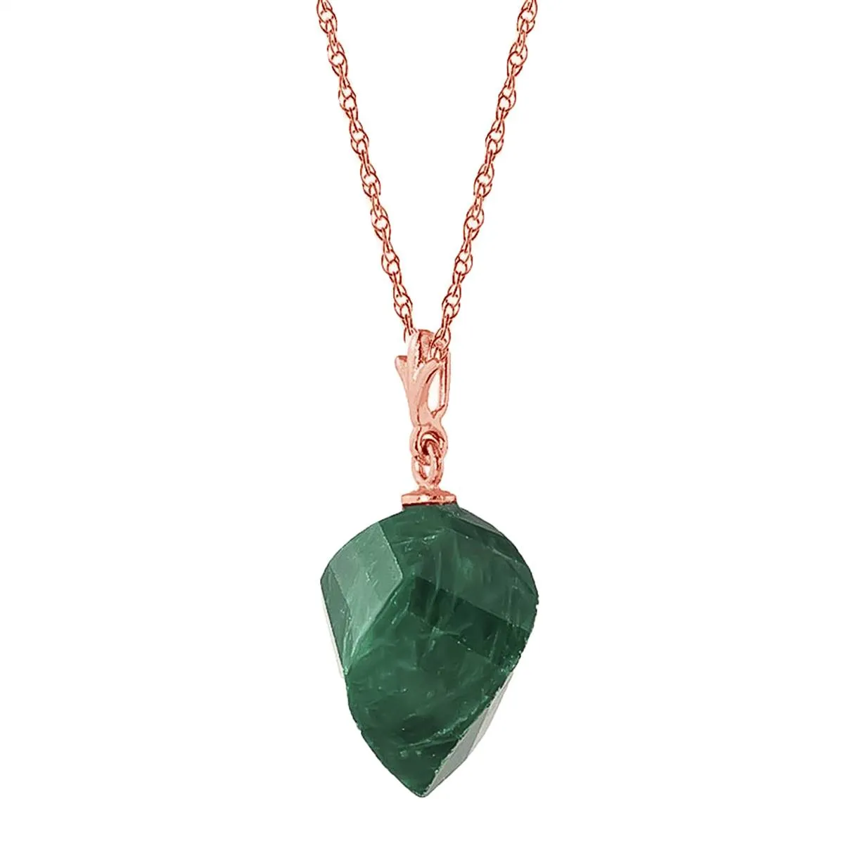 15.25 Carat 14K Solid Rose Gold Necklace Twisted Briolette Emerald