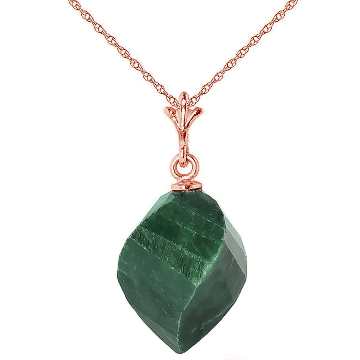 15.25 Carat 14K Solid Rose Gold Necklace Twisted Briolette Emerald