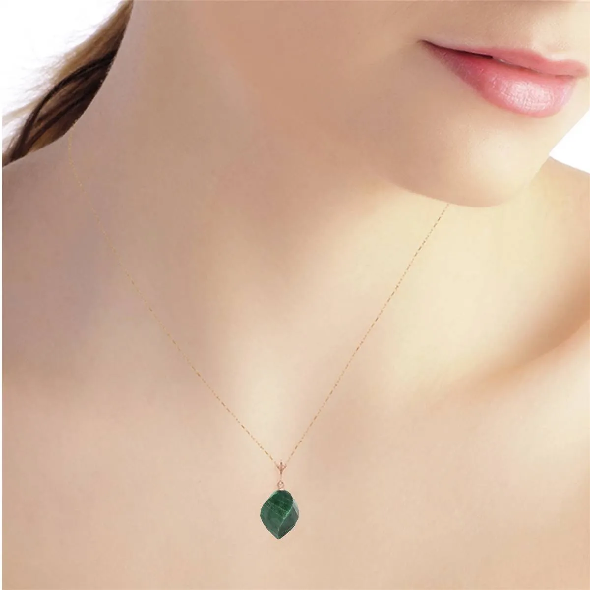 15.25 Carat 14K Solid Rose Gold Necklace Twisted Briolette Emerald