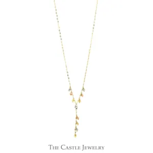 17 Inch Tri Gold Beaded "Y" Designed Link Necklace in 14k White, Rose and Yellow Gold