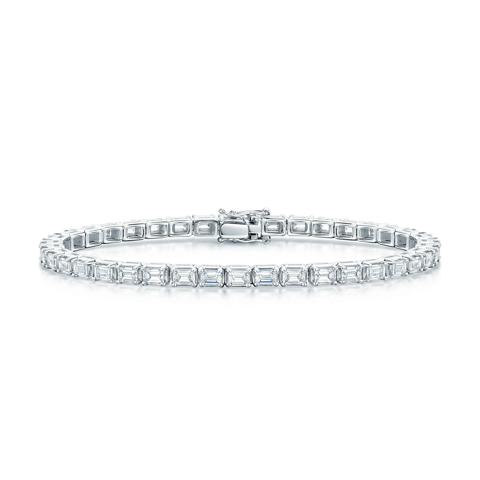 18ct White Gold Emerald Cut Diamond Claw Set Line Bracelet