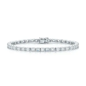 18ct White Gold Emerald Cut Diamond Claw Set Line Bracelet