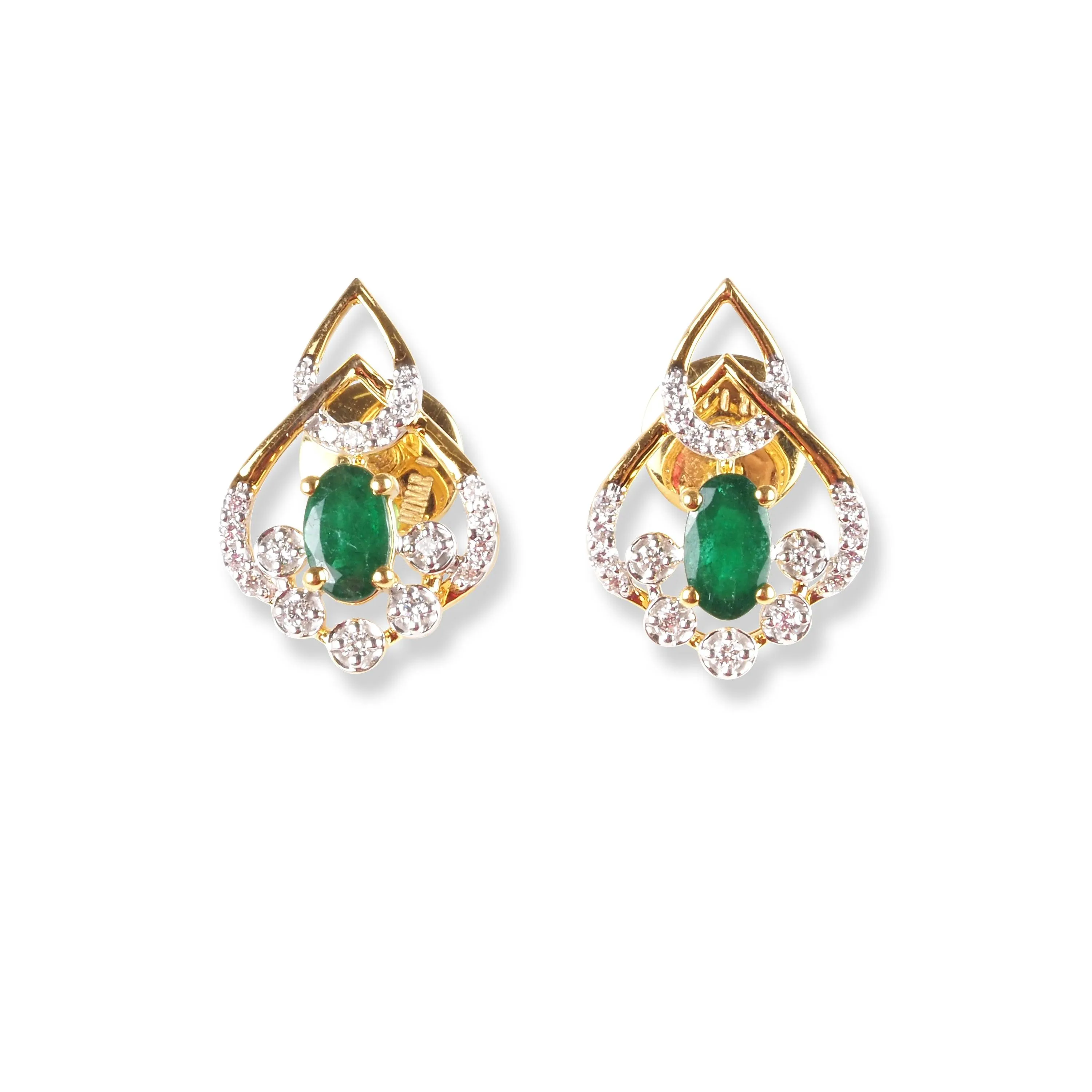 18ct Yellow Gold Diamond & Emerald Set (Pendant   Chain   Earrings) MCS6243/4