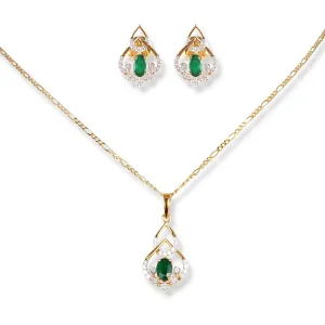 18ct Yellow Gold Diamond & Emerald Set (Pendant   Chain   Earrings) MCS6243/4