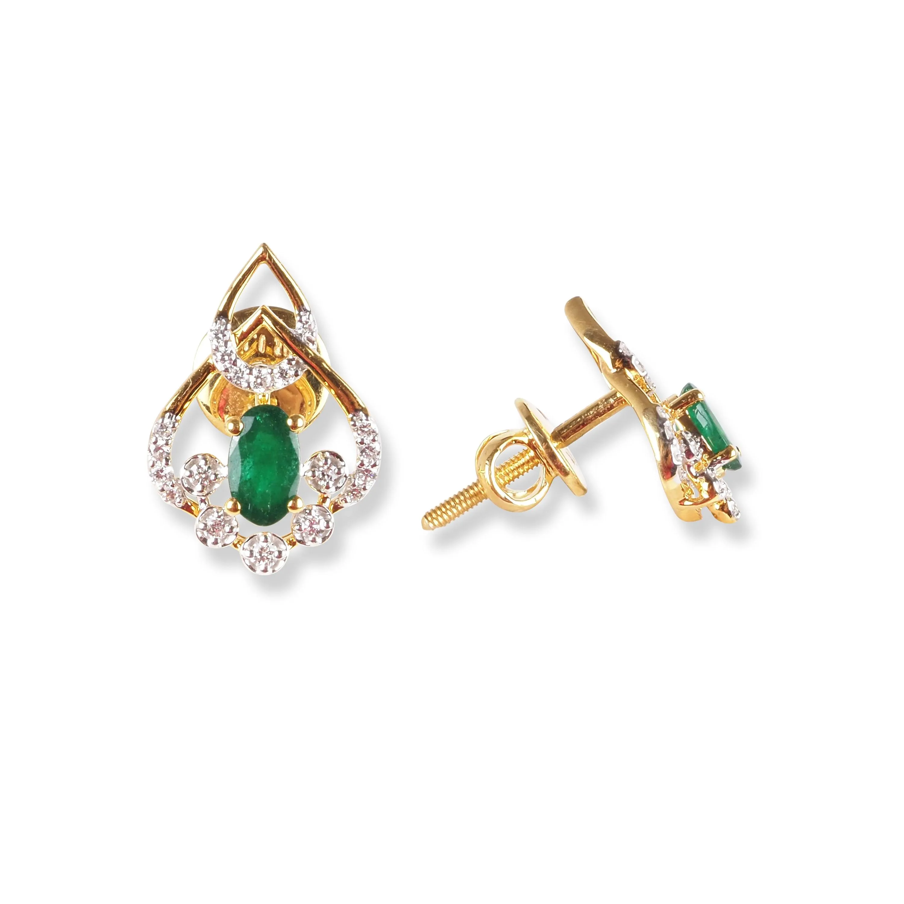 18ct Yellow Gold Diamond & Emerald Set (Pendant   Chain   Earrings) MCS6243/4