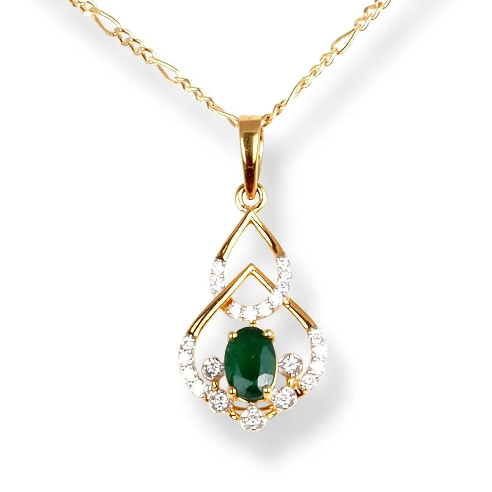 18ct Yellow Gold Diamond & Emerald Set (Pendant   Chain   Earrings) MCS6243/4