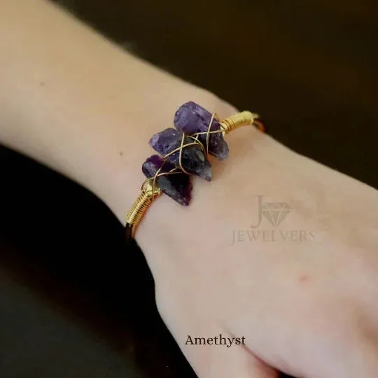 18K Gold-Filled Healing Crystal Bangle Bracelet
