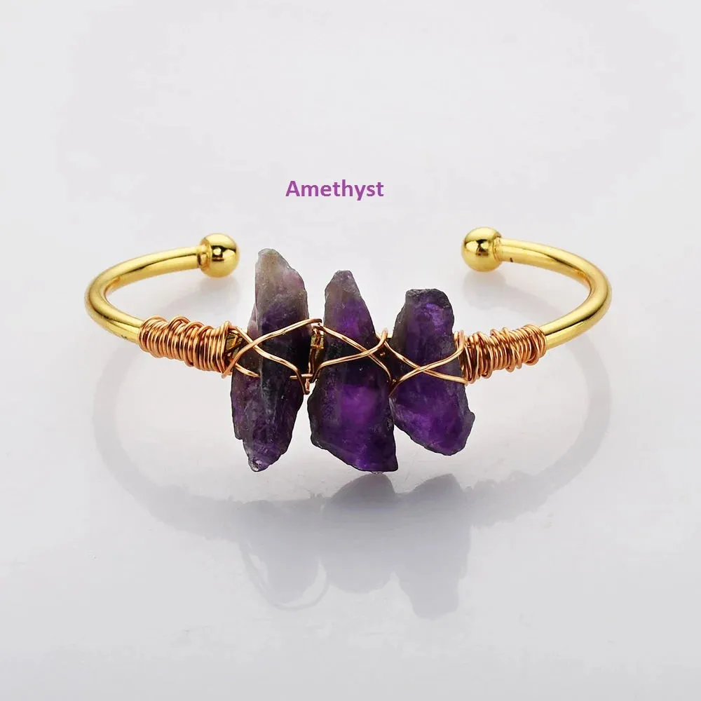 18K Gold-Filled Healing Crystal Bangle Bracelet