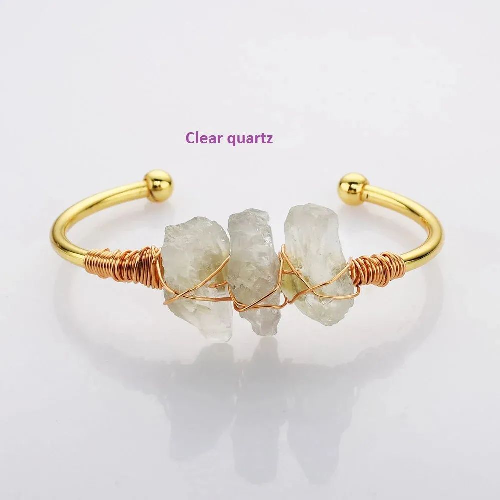 18K Gold-Filled Healing Crystal Bangle Bracelet
