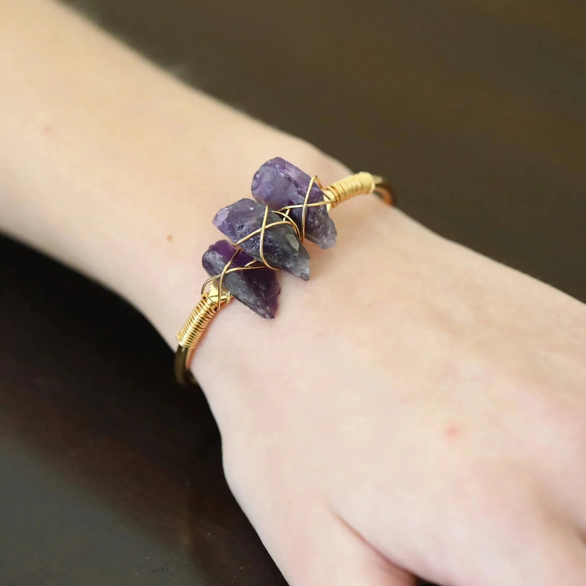 18K Gold-Filled Healing Crystal Bangle Bracelet
