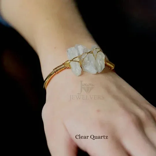 18K Gold-Filled Healing Crystal Bangle Bracelet