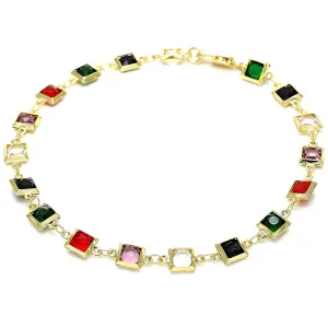 18K Gold Filled High Polish Finsh Dark Block Crystal Anklet