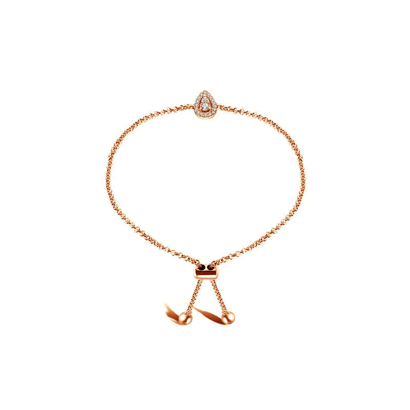 18k Gold Halo Pear-Shaped Adjustable Diamond Bracelet