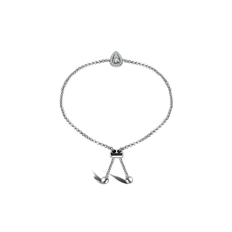 18k Gold Halo Pear-Shaped Adjustable Diamond Bracelet