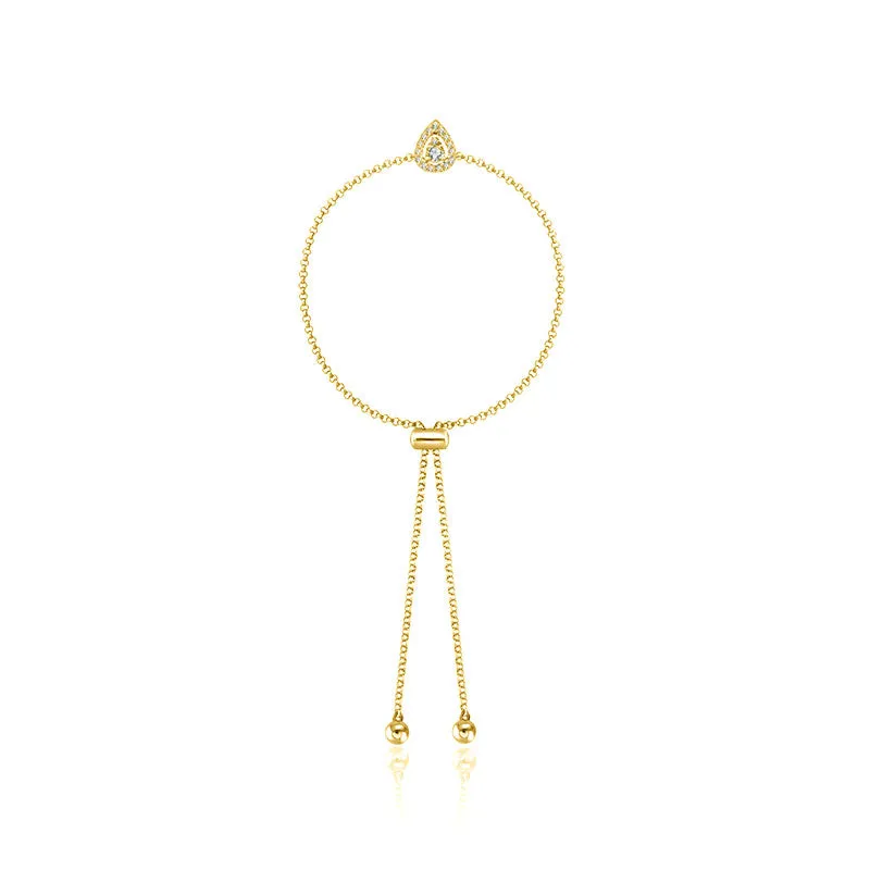 18k Gold Halo Pear-Shaped Adjustable Diamond Bracelet