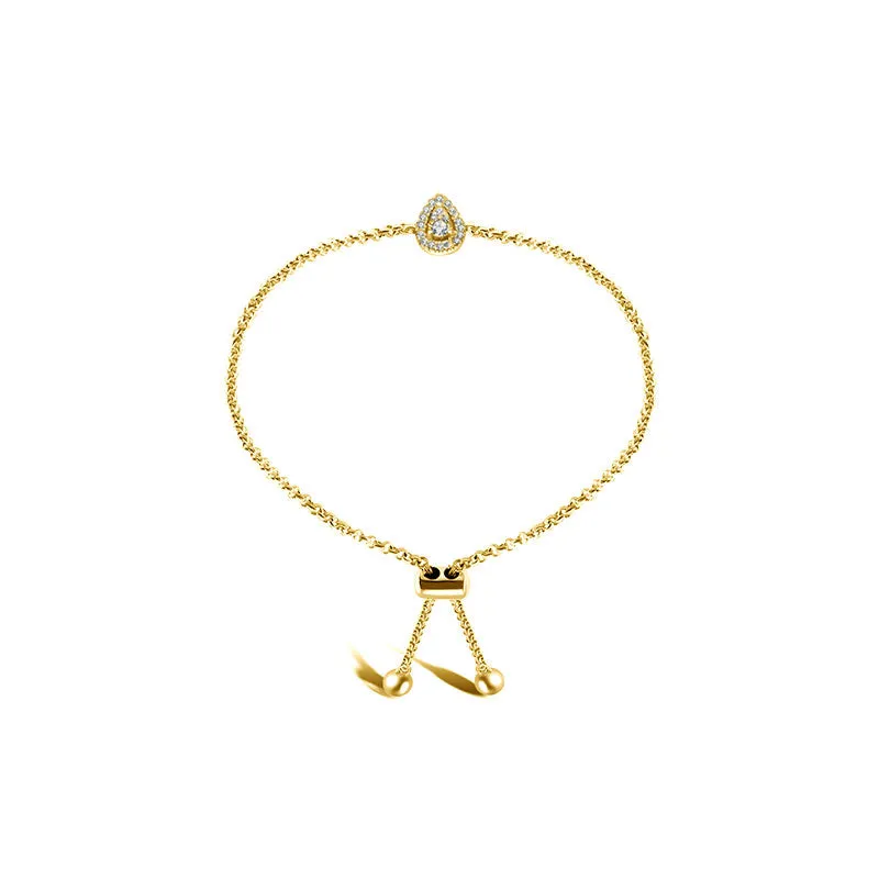 18k Gold Halo Pear-Shaped Adjustable Diamond Bracelet