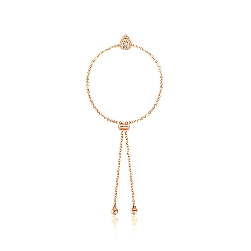 18k Gold Halo Pear-Shaped Adjustable Diamond Bracelet