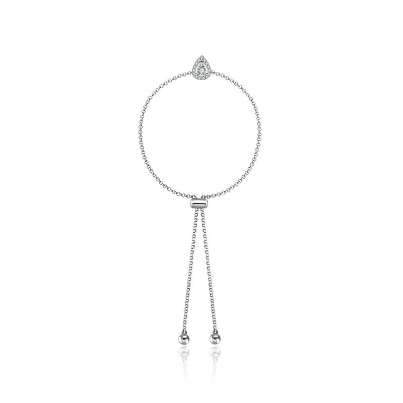 18k Gold Halo Pear-Shaped Adjustable Diamond Bracelet