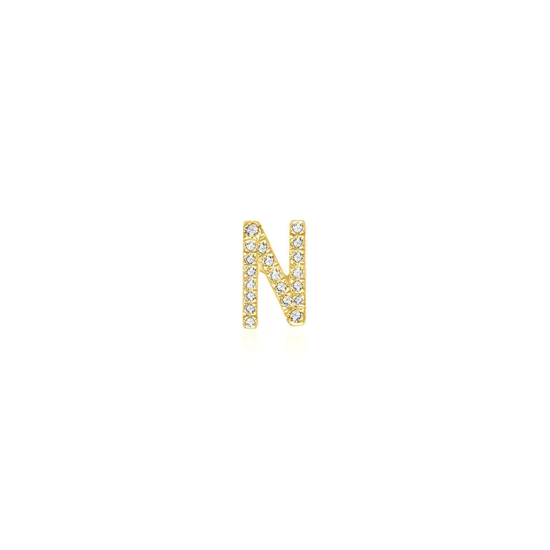 18k Gold Initial Letter "N" Diamond Pandent   Necklace
