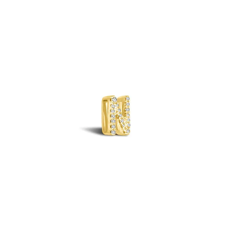 18k Gold Initial Letter "N" Diamond Pandent   Necklace