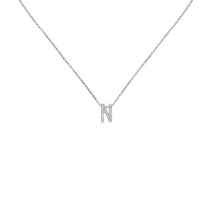 18k Gold Initial Letter "N" Diamond Pandent   Necklace