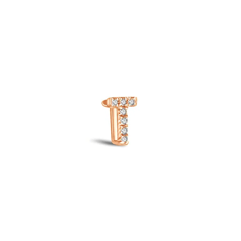 18k Gold Initial Letter "T" Diamond Pandent   Necklace
