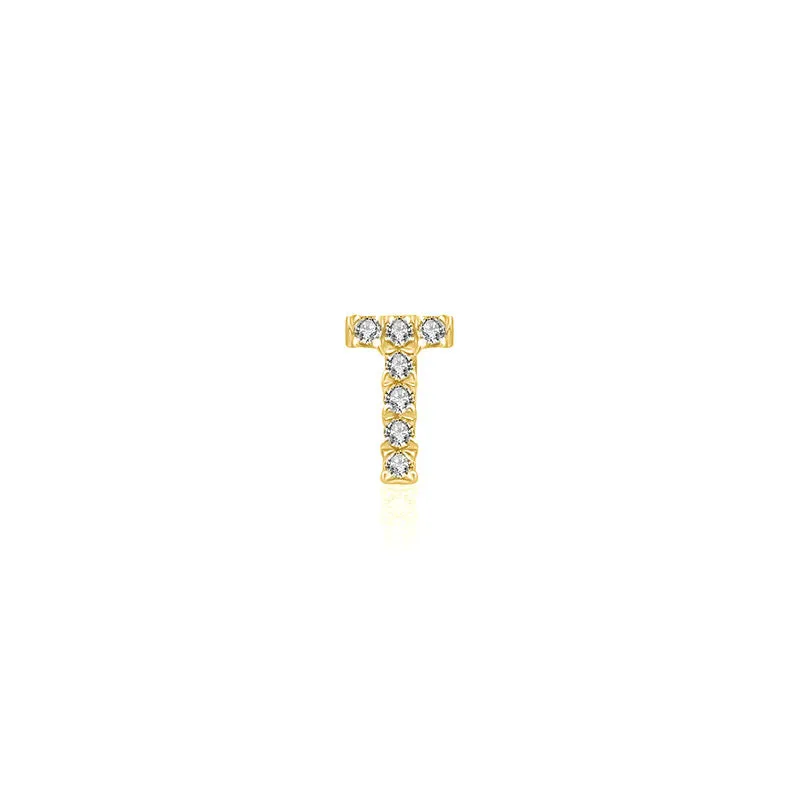18k Gold Initial Letter "T" Diamond Pandent   Necklace