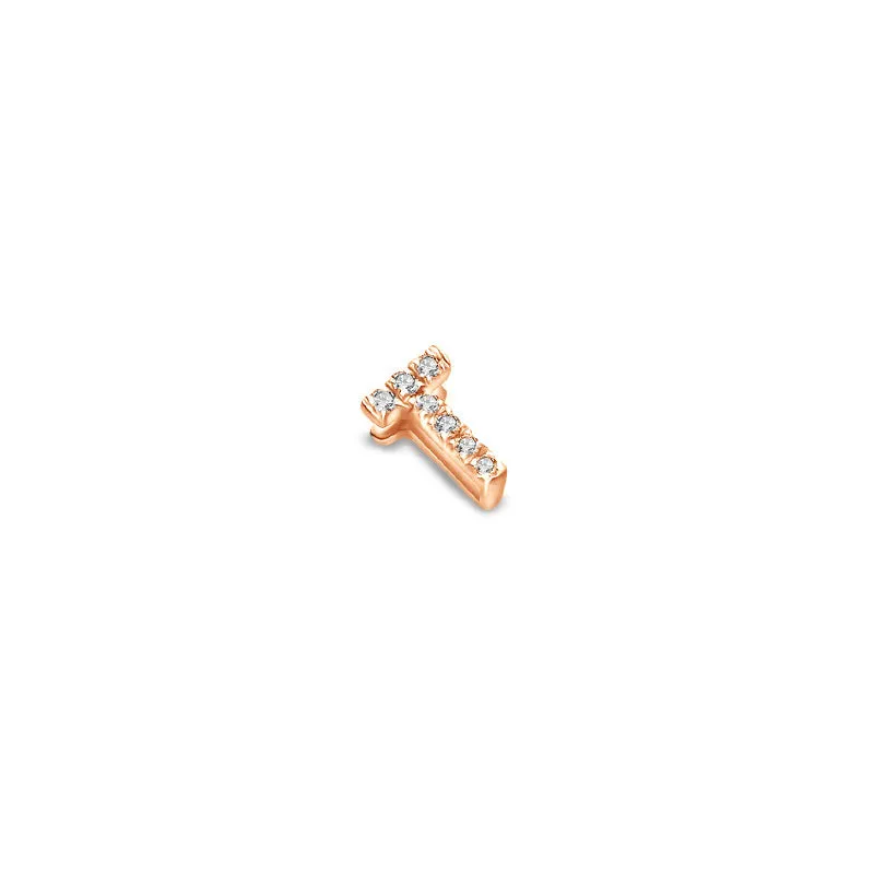18k Gold Initial Letter "T" Diamond Pandent   Necklace