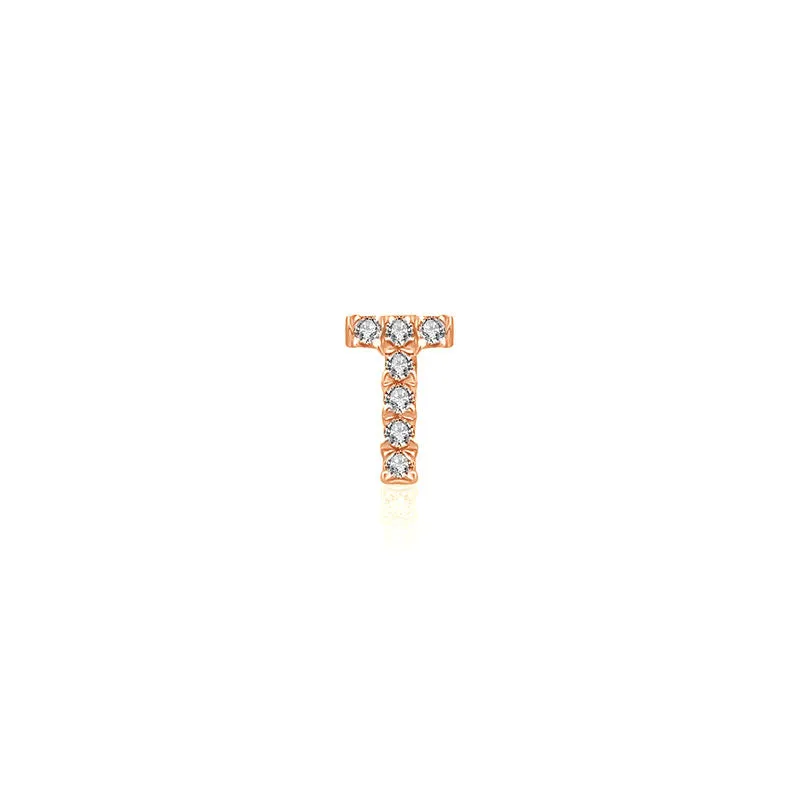18k Gold Initial Letter "T" Diamond Pandent   Necklace
