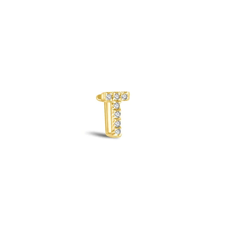18k Gold Initial Letter "T" Diamond Pandent   Necklace