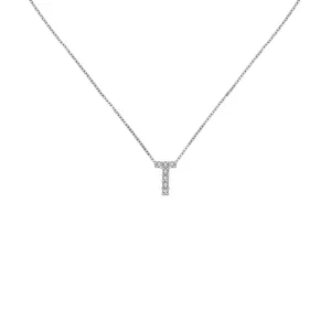 18k Gold Initial Letter "T" Diamond Pandent   Necklace